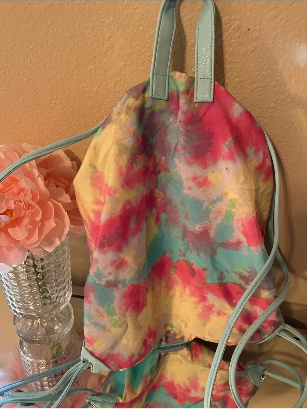 Tie-Dye Drawstring Women’s Backpack - Pastel Multi